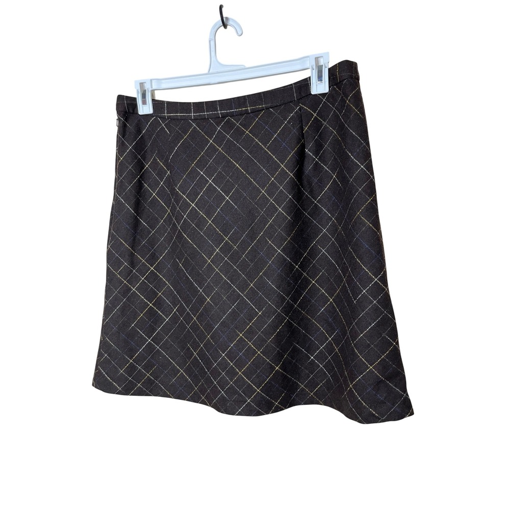 Vintage Old‎ Navy Y2K Women's Plaid A-Line Skirt Size 14 Brown Wool Blend Lined